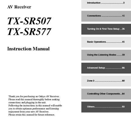 Onkyo Integra TX-SR507 Receiver Owners Instruction Manual