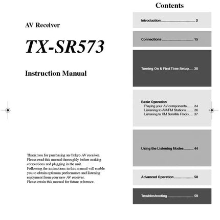 Onkyo Integra TX-SR573 Receiver Owners Instruction Manual