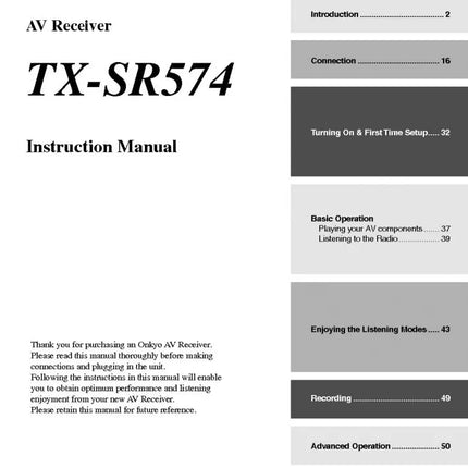 Onkyo Integra TX-SR574 Receiver Owners Instruction Manual