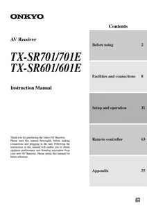 Onkyo Integra TX-SR601 Receiver Owners Instruction Manual