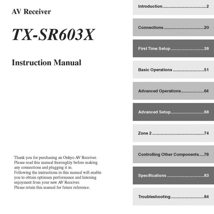 Onkyo Integra TX-SR603X Receiver Owners Instruction Manual