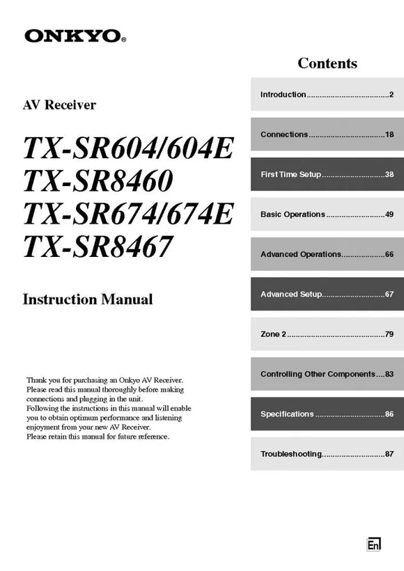 Onkyo Integra TX-SR604 Receiver Owners Instruction Manual