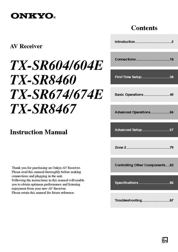 Onkyo Integra TX-SR674 Receiver Owners Instruction Manual