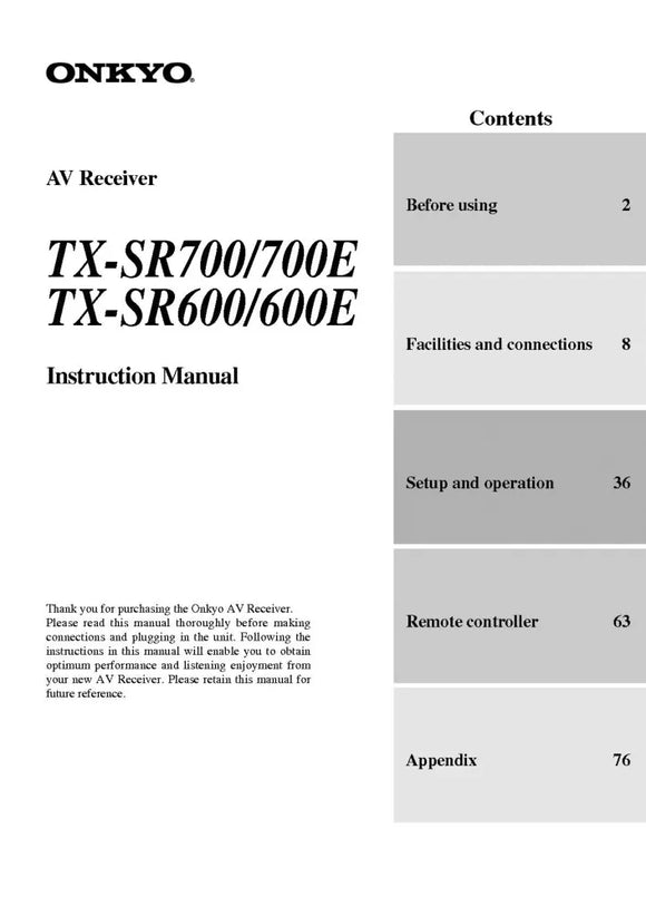 Onkyo Integra TX-SR700 Receiver Owners Instruction Manual