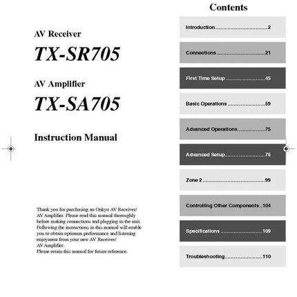 Onkyo Integra TX-SR705 Receiver Owners Instruction Manual