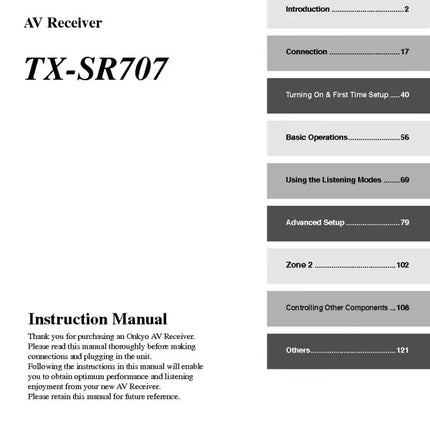 Onkyo Integra TX-SR707 Receiver Owners Instruction Manual