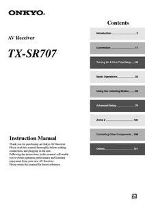 Onkyo Integra TX-SR707 Receiver Owners Instruction Manual