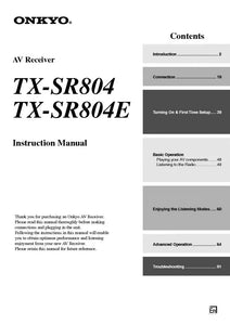 Onkyo Integra TX-SR804 Receiver Owners Instruction Manual