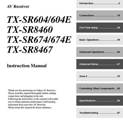 Onkyo Integra TX-SR8460 Receiver Owners Instruction Manual