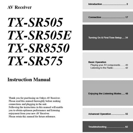 Onkyo Integra TX-SR8550 Receiver Owners Instruction Manual