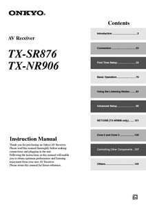 Onkyo Integra TX-SR876 Receiver Owners Instruction Manual