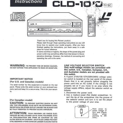 PIONEER CLD-1010 Laser Disc Player Owners Instruction Manual