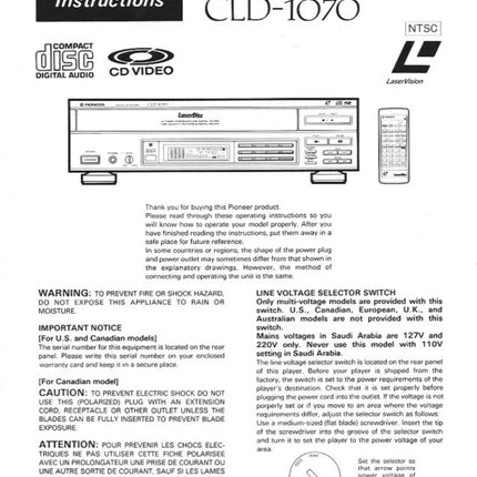 PIONEER CLD-1070 Laser Disc Player Owners Instruction Manual