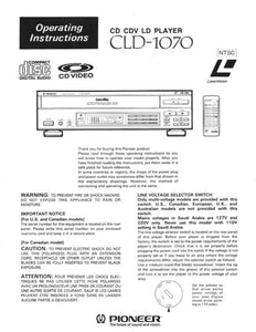 PIONEER CLD-1070 Laser Disc Player Owners Instruction Manual