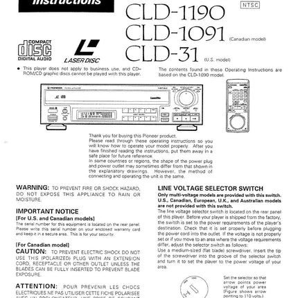 PIONEER CLD-1091 Laser Disc Player Owners Instruction Manual