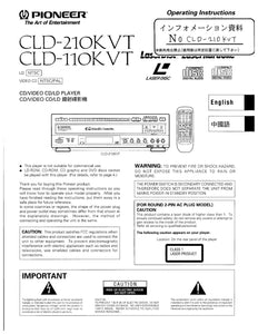 PIONEER CLD-110KVT Laser Disc Player Owners Instruction Manual