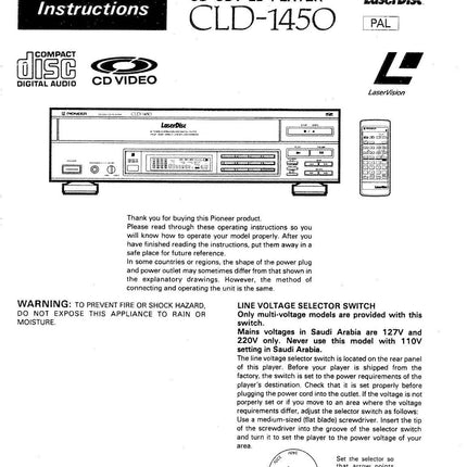 PIONEER CLD-1450 Laser Disc Player Owners Instruction Manual
