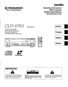 PIONEER CLD-1750 Laser Disc Player Owners Instruction Manual