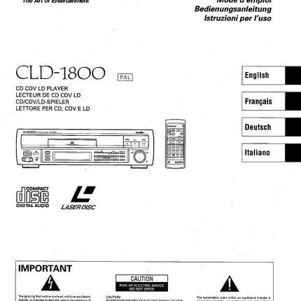 PIONEER CLD-1800 Laser Disc Player Owners Instruction Manual