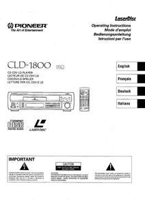 PIONEER CLD-1800 Laser Disc Player Owners Instruction Manual