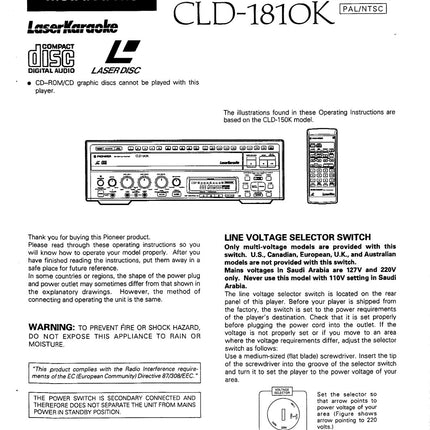 PIONEER CLD-1810K Laser Disc Player Owners Instruction Manual