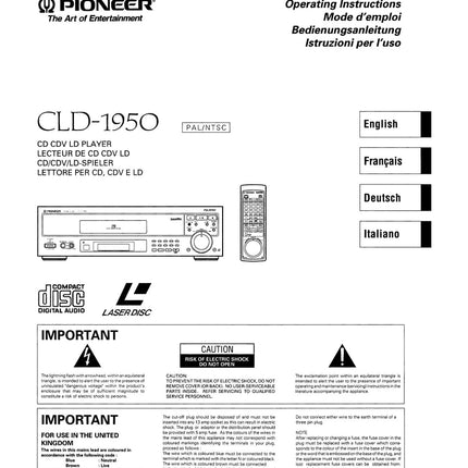 PIONEER CLD-1950 Laser Disc Player Owners Instruction Manual