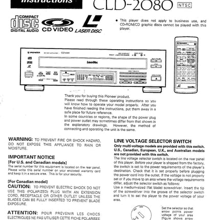 PIONEER CLD-2080 Laser Disc Player Owners Instruction Manual
