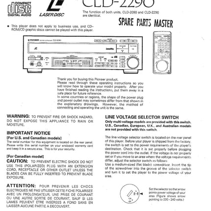 PIONEER CLD-2290 Laser Disc Player Owners Instruction Manual