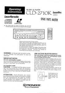 PIONEER CLD-2710K Laser Disc Player Owners Instruction Manual