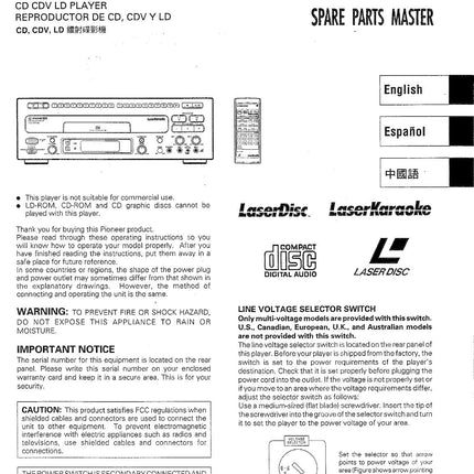 PIONEER CLD-2730K Laser Disc Player Owners Instruction Manual