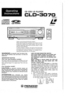 PIONEER CLD-3070 Laser Disc Player Owners Instruction Manual