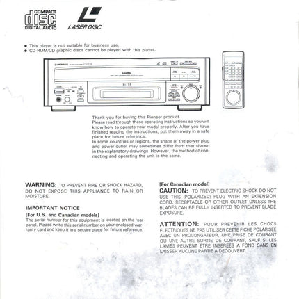 PIONEER CLD-52 Laser Disc Player Owners Instruction Manual
