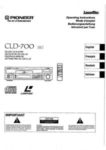 PIONEER CLD-700 Laser Disc Player Owners Instruction Manual