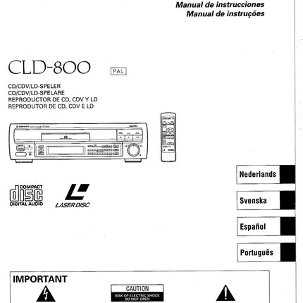 PIONEER CLD-800 Laser Disc Player Owners Instruction Manual