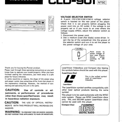 PIONEER CLD-901 Laser Disc Player Owners Instruction Manual