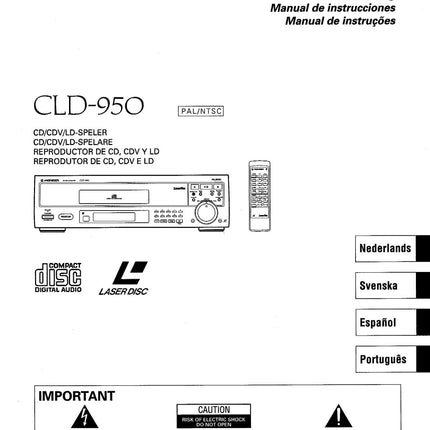 PIONEER CLD-950 Laser Disc Player Owners Instruction Manual