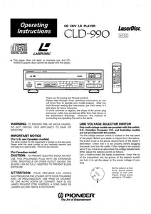 PIONEER CLD-990 Laser Disc Player Owners Instruction Manual