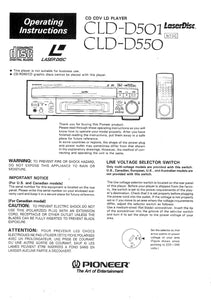 PIONEER CLD-D501 Laser Disc Player Owners Instruction Manual