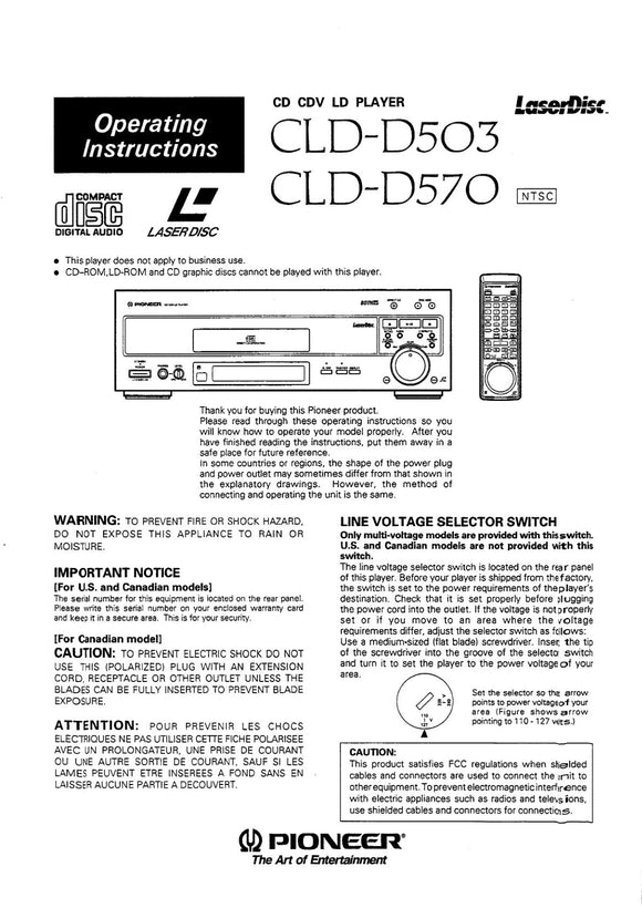 PIONEER CLD-D503 Laser Disc Player Owners Instruction Manual