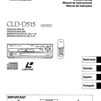 PIONEER CLD-D515 Laser Disc Player Owners Instruction Manual