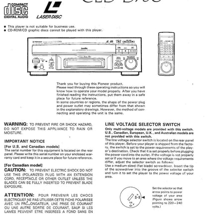 PIONEER CLD-D701 Laser Disc Player Owners Instruction Manual
