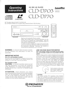 PIONEER CLD-D703 Laser Disc Player Owners Instruction Manual