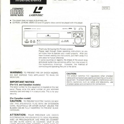 PIONEER CLD-D704 Laser Disc Player Owners Instruction Manual