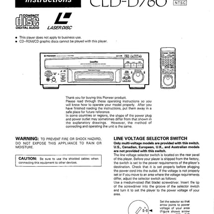 PIONEER CLD-D760 Laser Disc Player Owners Instruction Manual
