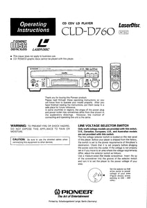 PIONEER CLD-D760 Laser Disc Player Owners Instruction Manual