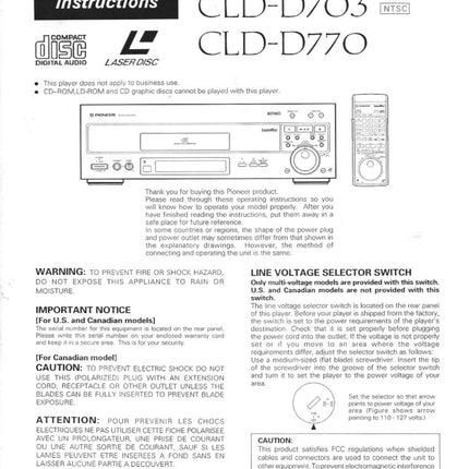 PIONEER CLD-D770 Laser Disc Player Owners Instruction Manual