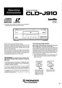 PIONEER CLD-J910 Laser Disc Player Owners Instruction Manual