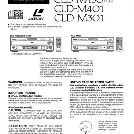 PIONEER CLD-M401 Laser Disc Player Owners Instruction Manual