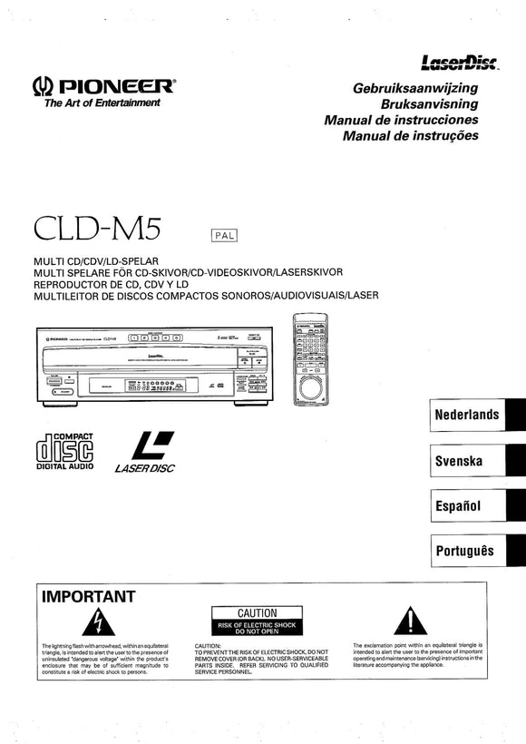 PIONEER CLD-M5 Laser Disc Player Owners Instruction Manual