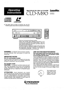 PIONEER CLD-M90 Laser Disc Player Owners Instruction Manual